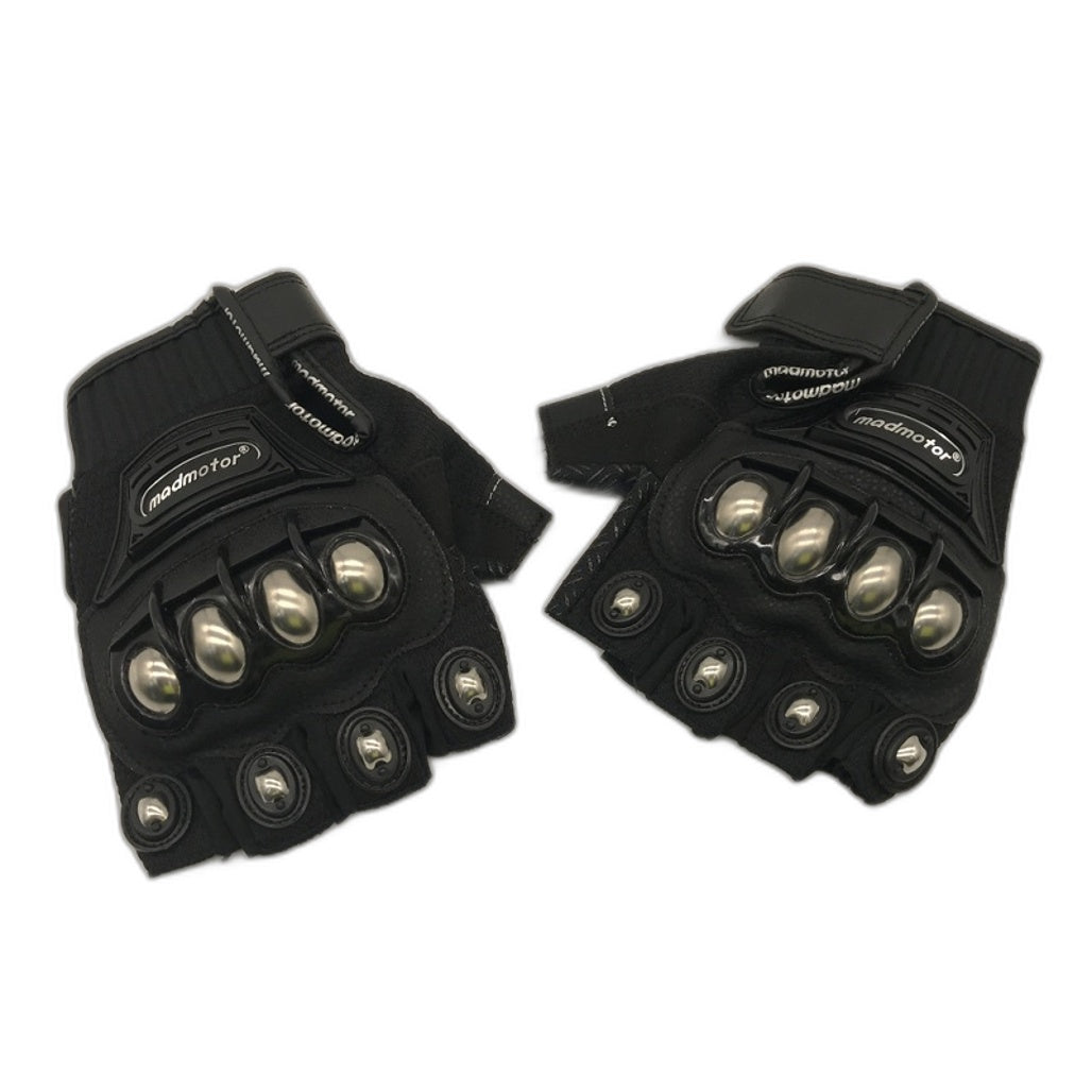 Madmotor Black Armour Motorcycle Fingerless Gloves Size XL NEW