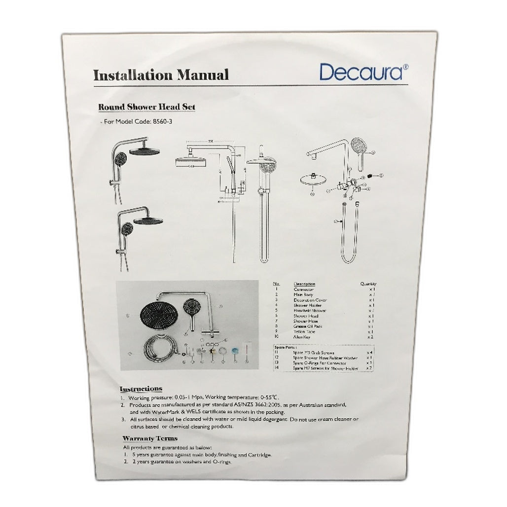 Decaura Round Silver Shower Head Set Model 8560-3 NEW