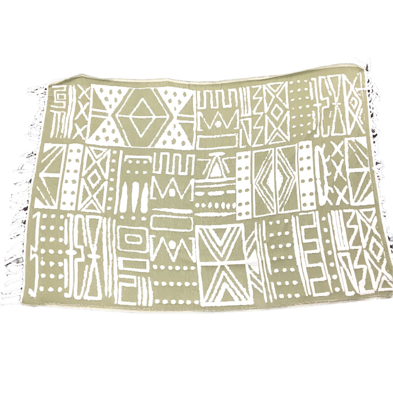 Kirkton House White Olive Green Textured Tassel Throw Blanket 1.3 x 1.8m NEW