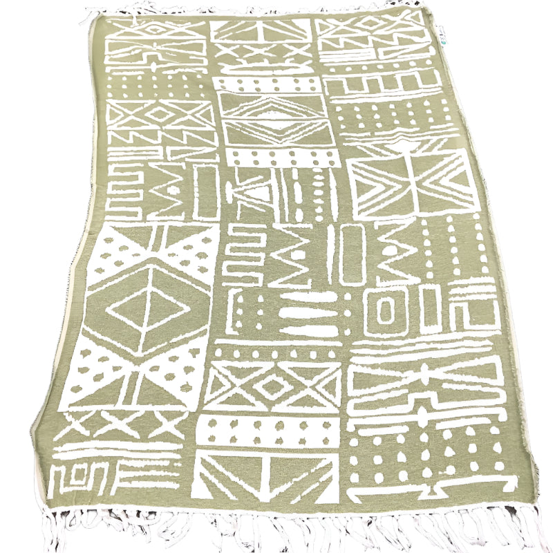 Kirkton House White Olive Green Textured Tassel Throw Blanket 1.3 x 1.8m NEW