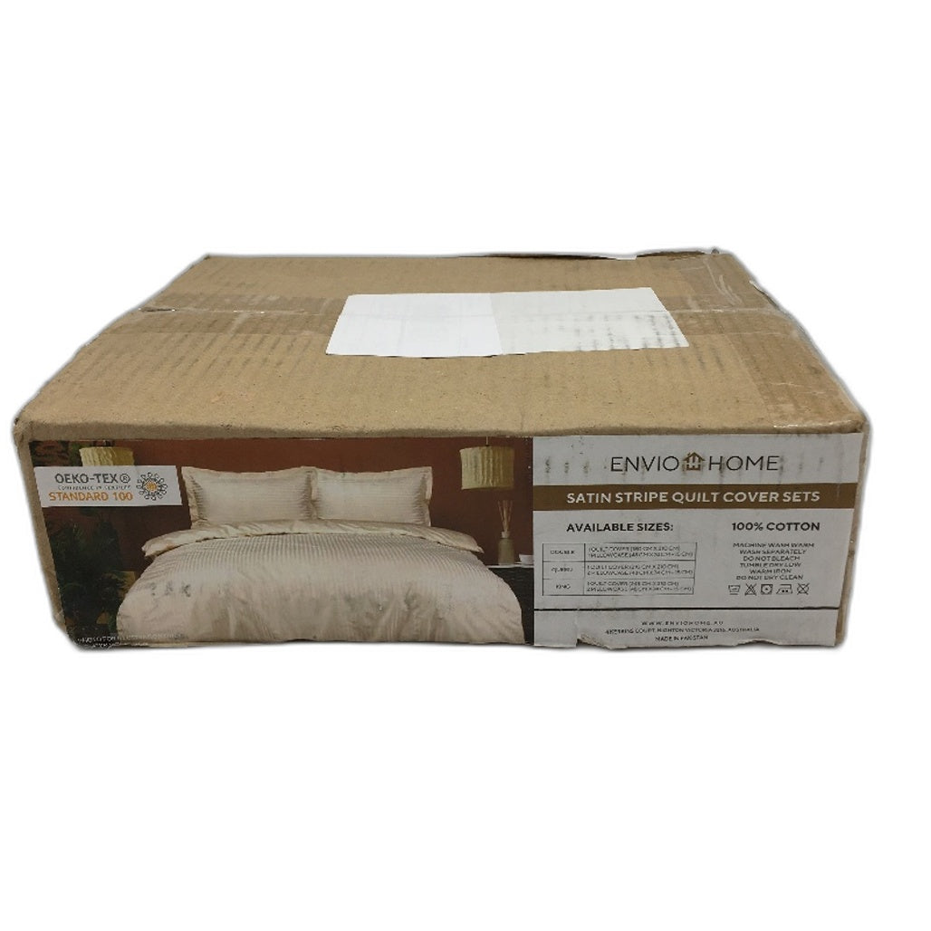 Enviohome 100% Cotton Ivory Cream Stripe Doube Size Quilt Cover Set NEW
