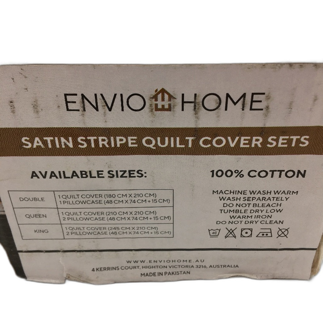 Enviohome 100% Cotton Ivory Cream Stripe Doube Size Quilt Cover Set NEW