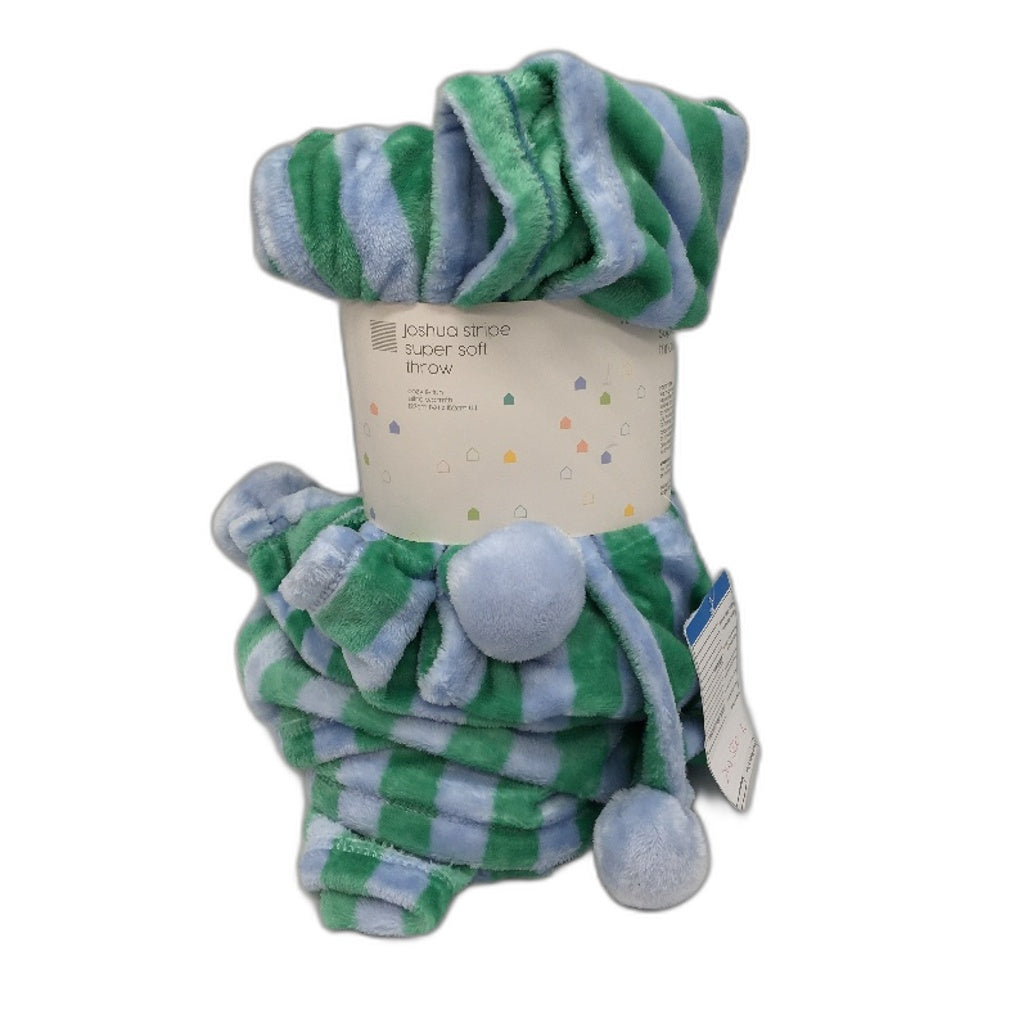 Target Super Soft Joshua Blue Stripe Coral Fleece Throw 127 x 152cm NEW