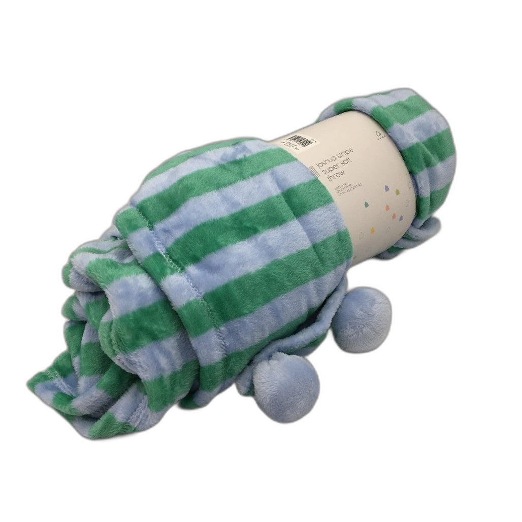 Target Super Soft Joshua Blue Stripe Coral Fleece Throw 127 x 152cm NEW