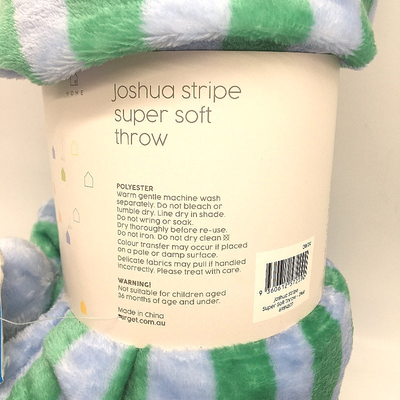Target Super Soft Joshua Blue Stripe Coral Fleece Throw 127 x 152cm NEW