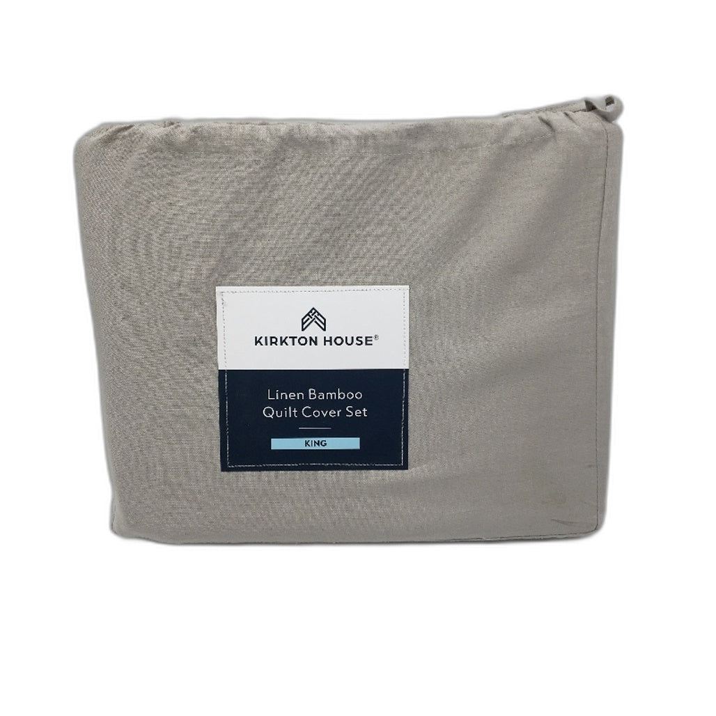 Kirkton House Linen Bamboo Quilt Cover Set Silver Cloud Light Grey KING NEW