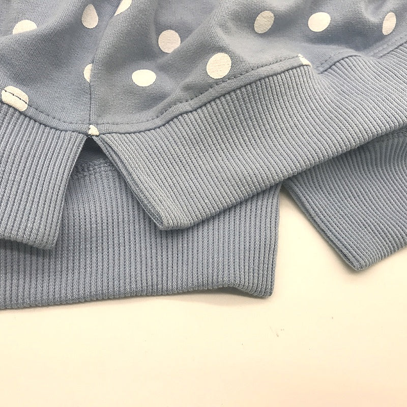 Cherry Lane Blue/White Polka Dot Ruffled Long-sleeve Top Ladies Size Small