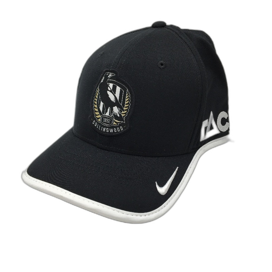 NIKE Dri-Fit AFL Onfield Collingwood Magpies Black White Rimmed Unisex Cap NEW