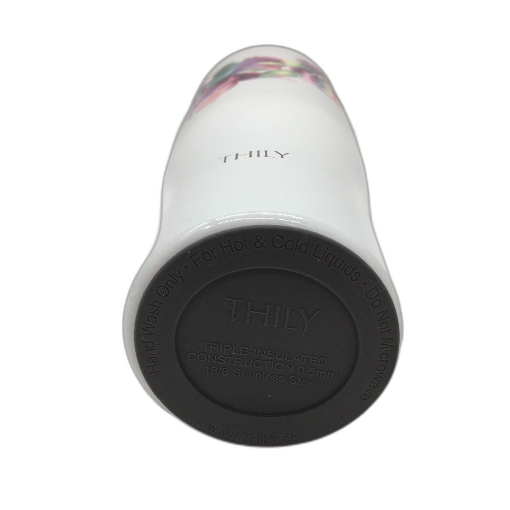Thily 1180ml Stainless Steel Pink Lillies Handle/Straw Travel Mug NEW