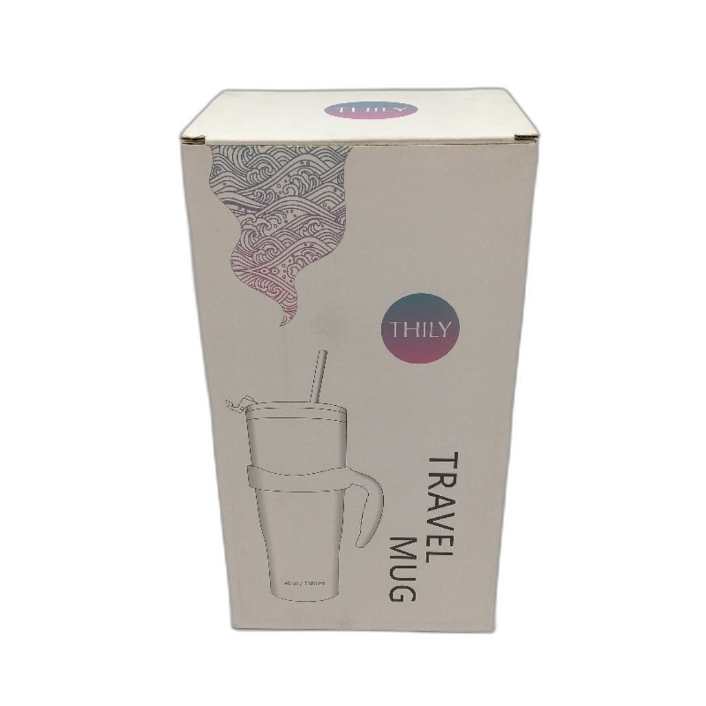 Thily 1180ml Stainless Steel Pink Lillies Handle/Straw Travel Mug NEW