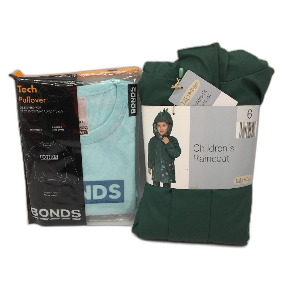 Bonds Pullover Jumper & Lily and Dan Green Childrens Raincoat Kids Size 6 NEW