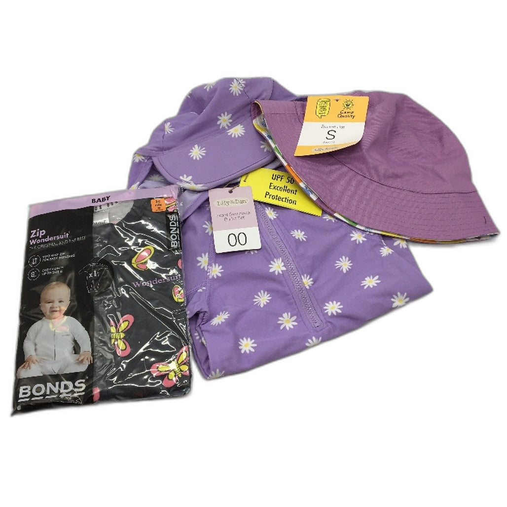Bonds Zip Wondersuit & Lily and Dan Swimwear & Hat Set Baby Size 00 NEW
