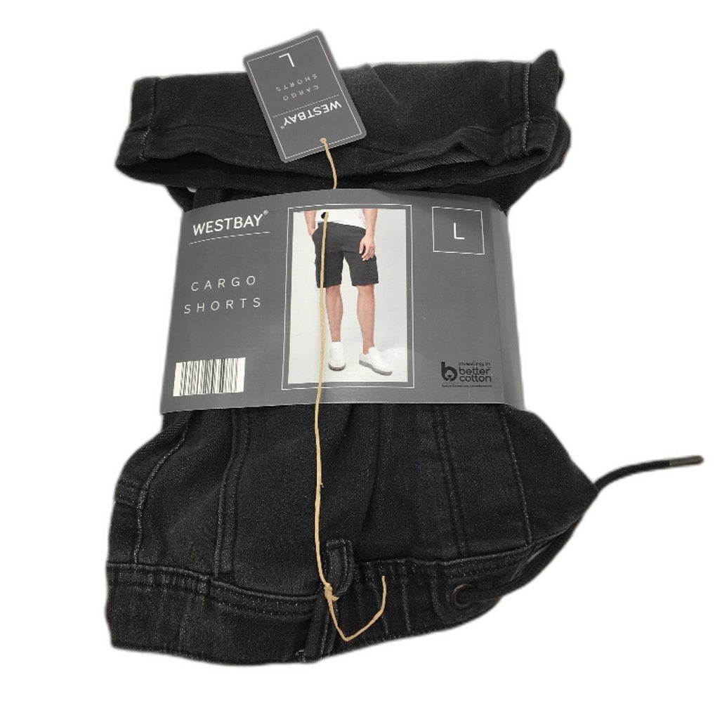Wetsbay 100% Cotton Black Denim Cargo Shorts Mens Size L NEW