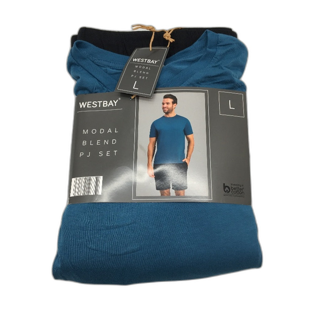 Westbay Blue & Black Short sleeve Cotton PJ Set Mens Size L NEW