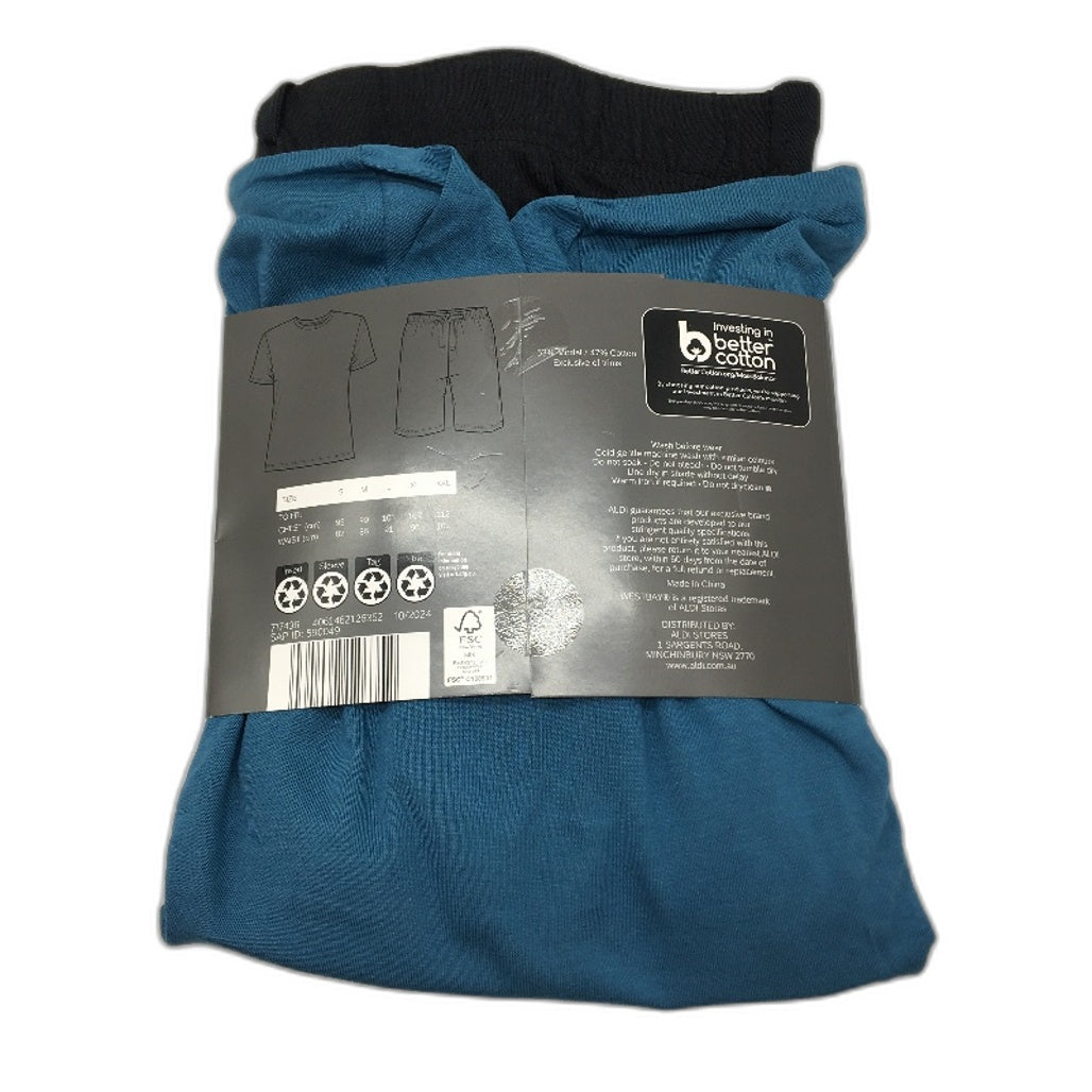 Westbay Blue & Black Short sleeve Cotton PJ Set Mens Size L NEW