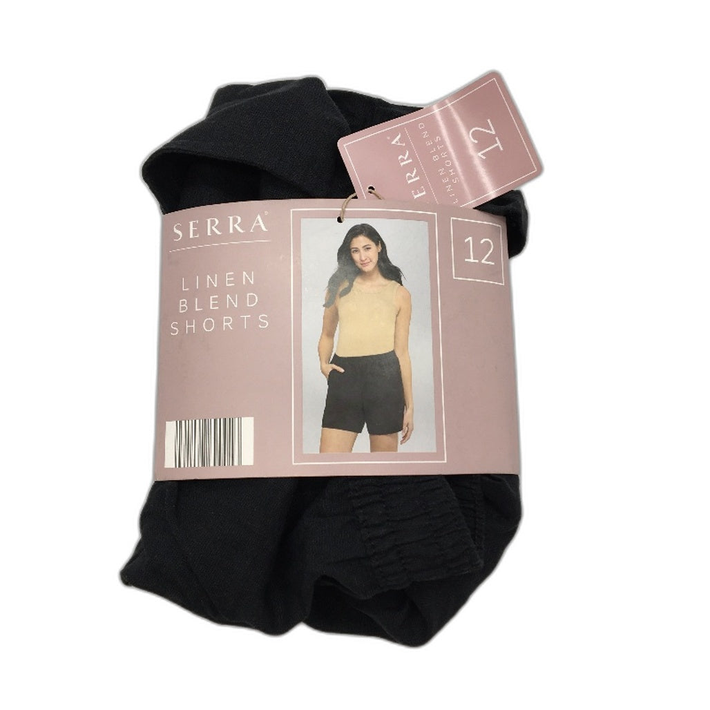 Serra Womens Black Linen Blend Elastic Waist Shorts Ladies Size 12 NEW