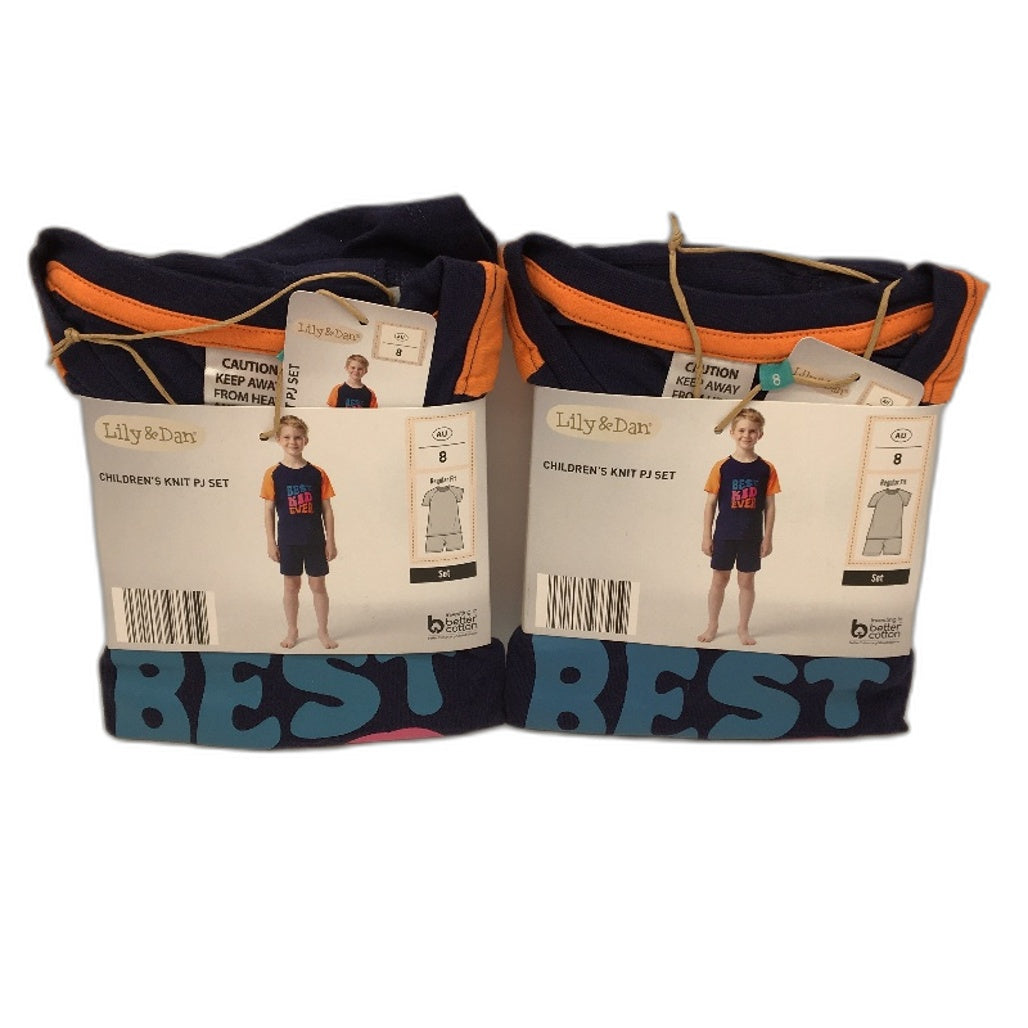 Lily & Dan Twin Pack "Best Kid Ever" Childrens PJ Set Boys Size 8 NEW