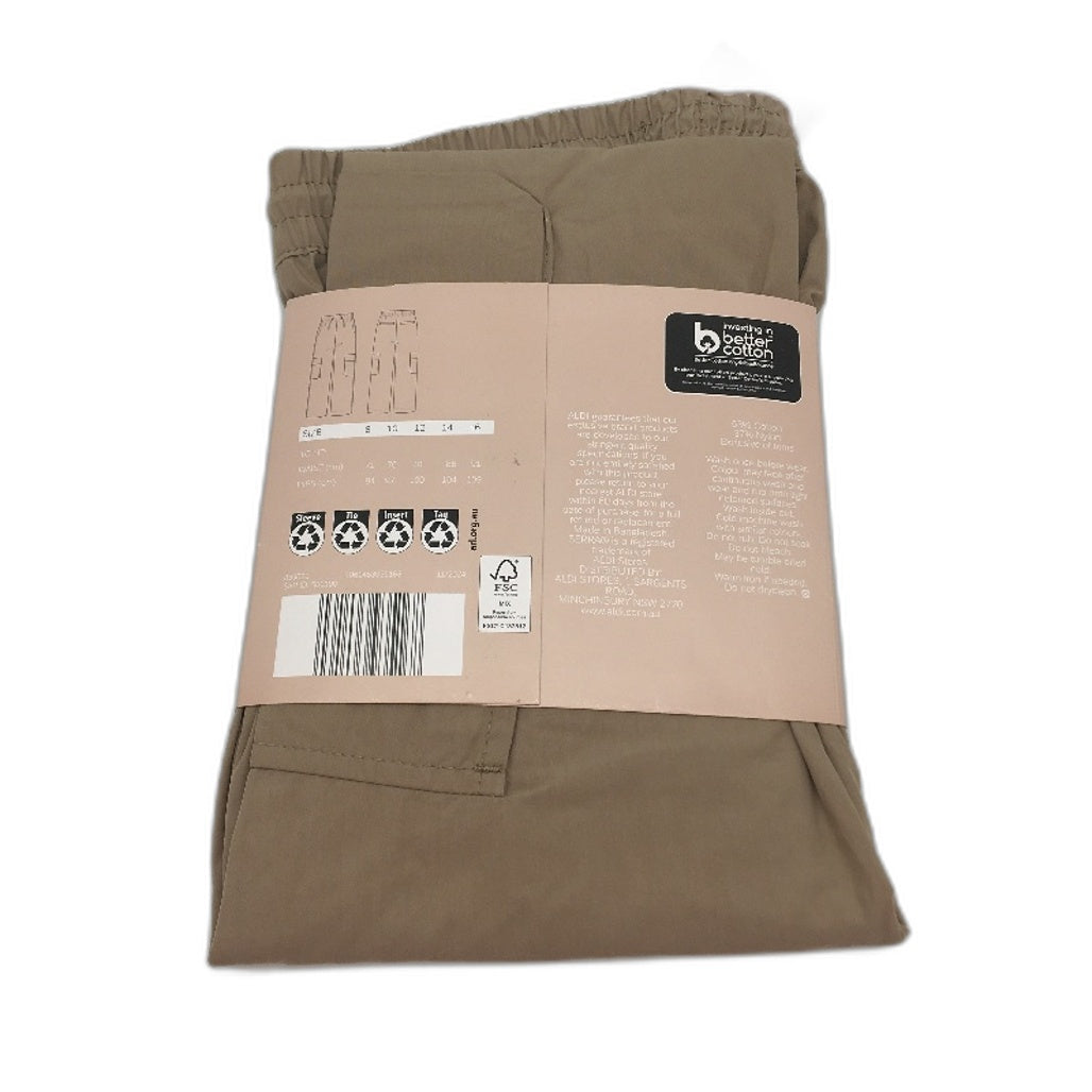 Serra Khaki Cargo Style Elastic Waste Lightweight Cotton Nylon Pants Ladies NEW