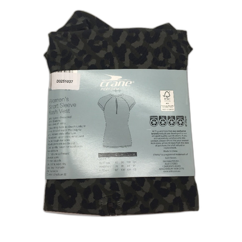 Crane Performance Green Camo Recycled Nylon Rash Vest Swimwear Ladies Size M NEW