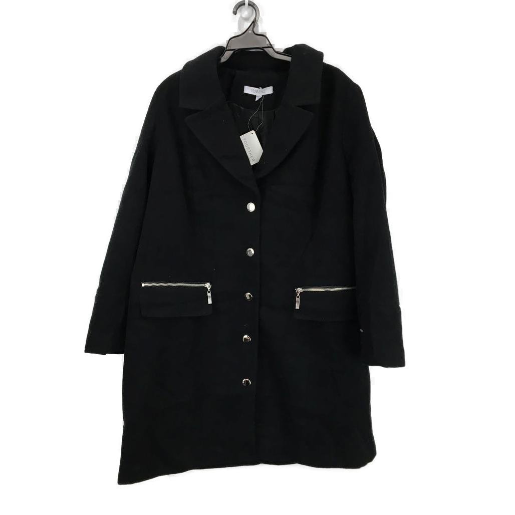 Together Button Up Front Zip Pocket Black Lapel Coat Ladies Size UK 18 NEW