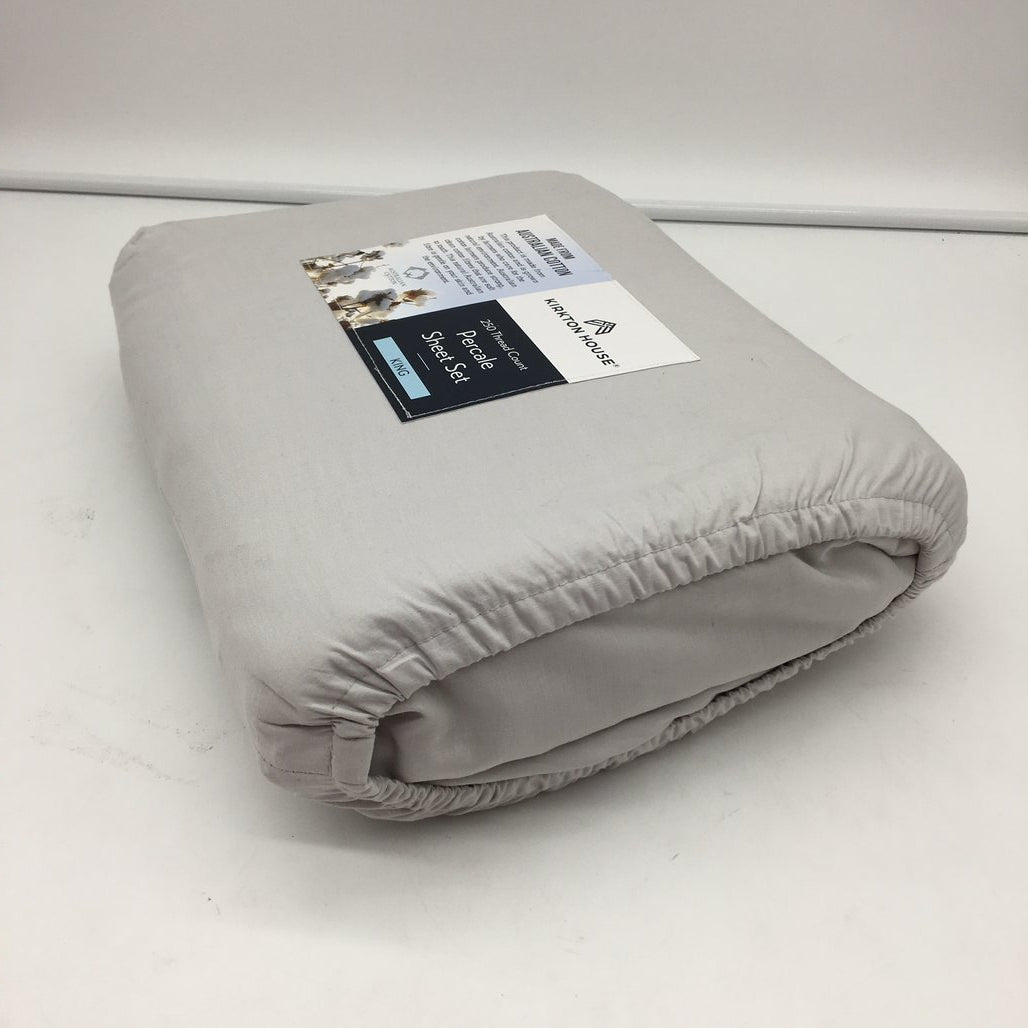 Kirkton House Light Grey Percale 250 Thread Count Sheet Set KING NEW