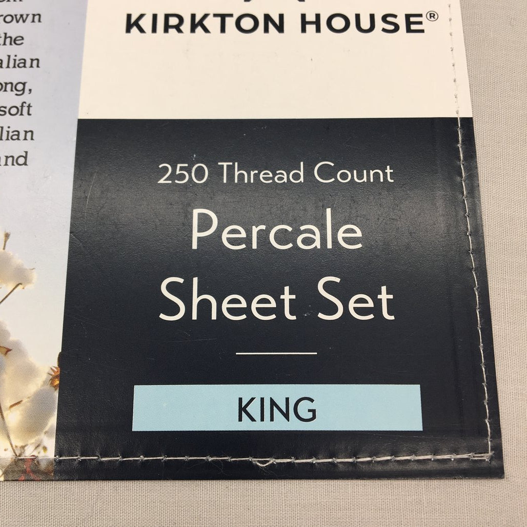 Kirkton House Light Grey Percale 250 Thread Count Sheet Set KING NEW