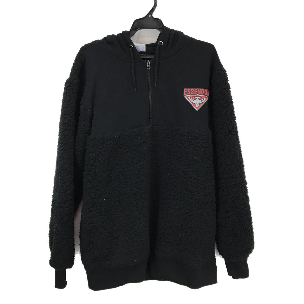 AFL Essendon Bombers Quarter Zip Black Polar Fleece Mens Size Medium NEW