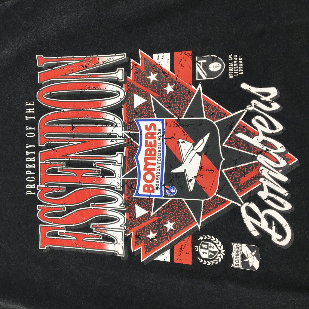 AFL Footy Classics Essendon Bombers Black Graphic Tee Youth Sz Medium NEW