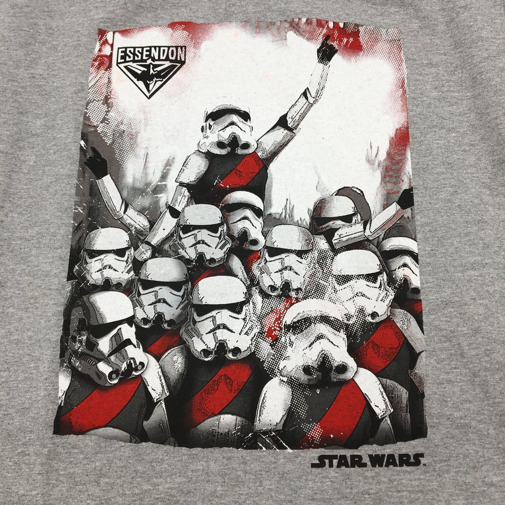 AFL x Star Wars Essendon Bombers Stormtrooper Grey Graphic Tee Youth Sz M NEW