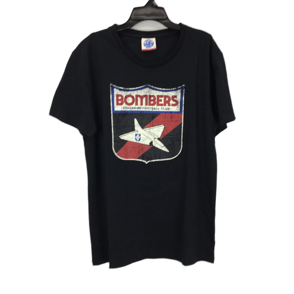 AFL Footy Classics Essendon Bombers Emblem Black Graphic Tee Youth Sz Medium NEW