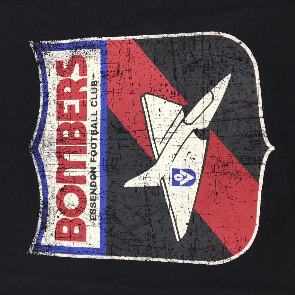 AFL Footy Classics Essendon Bombers Emblem Black Graphic Tee Youth Sz Medium NEW