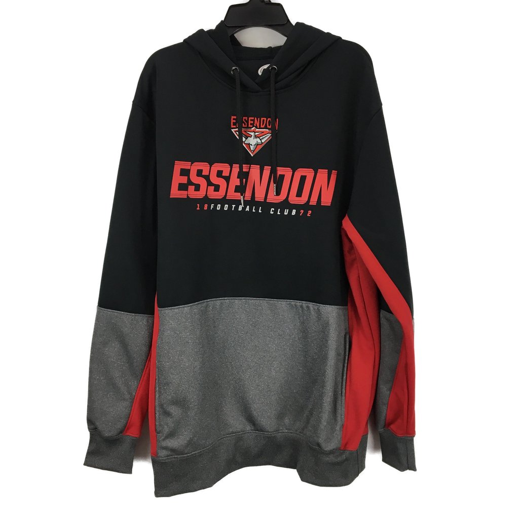 AFL Essendon Bombers Brushed Fleece Premium Black/Grey Hoodie Men Size Small NEW