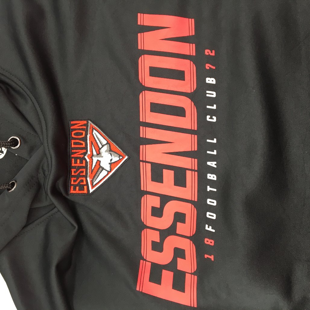 AFL Essendon Bombers Brushed Fleece Premium Black/Grey Hoodie Men Size Small NEW