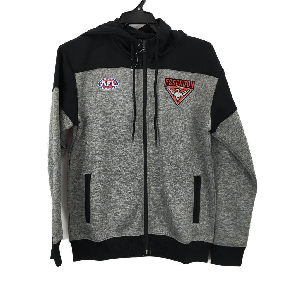 AFL Essendon Bombers Premium Black/Grey Zip Thru Hoodie Ladies Size AU 12 NEW