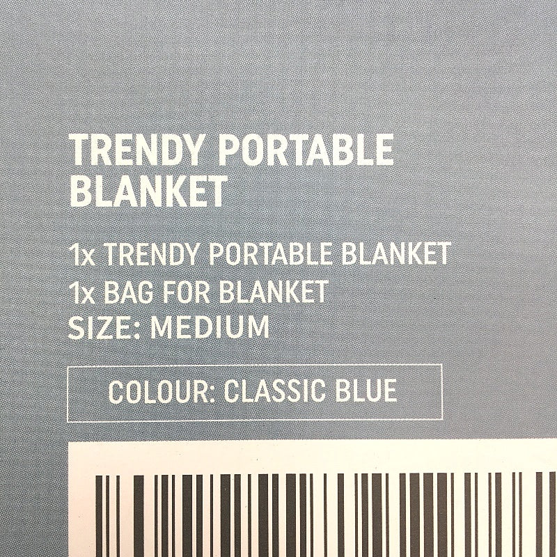 Trendy Den Creations 155cm x 120cm Blue Portable Throw Blanket w Carry Bag NEW