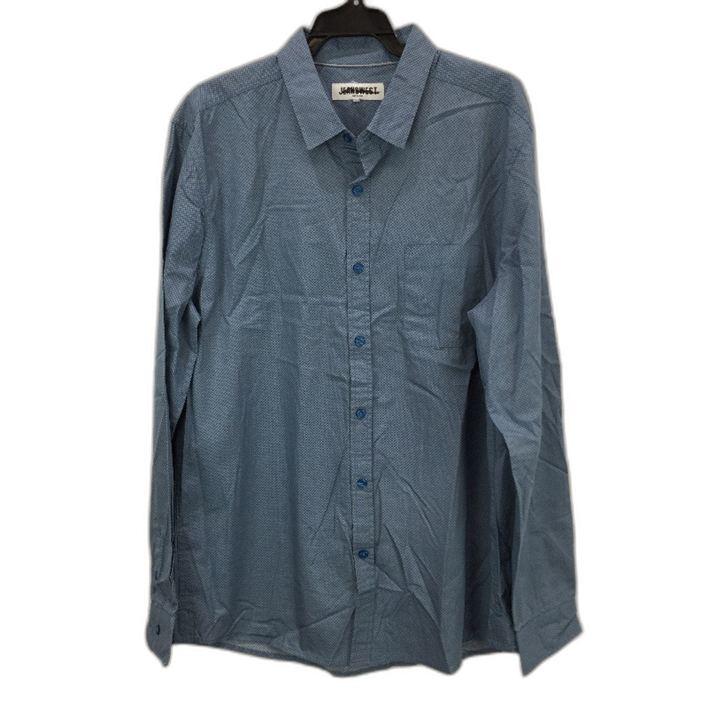 Jeanswest Blue Grey Dotted 100% Cotton Long Sleeve Casual Shirt Mens Size L NEW
