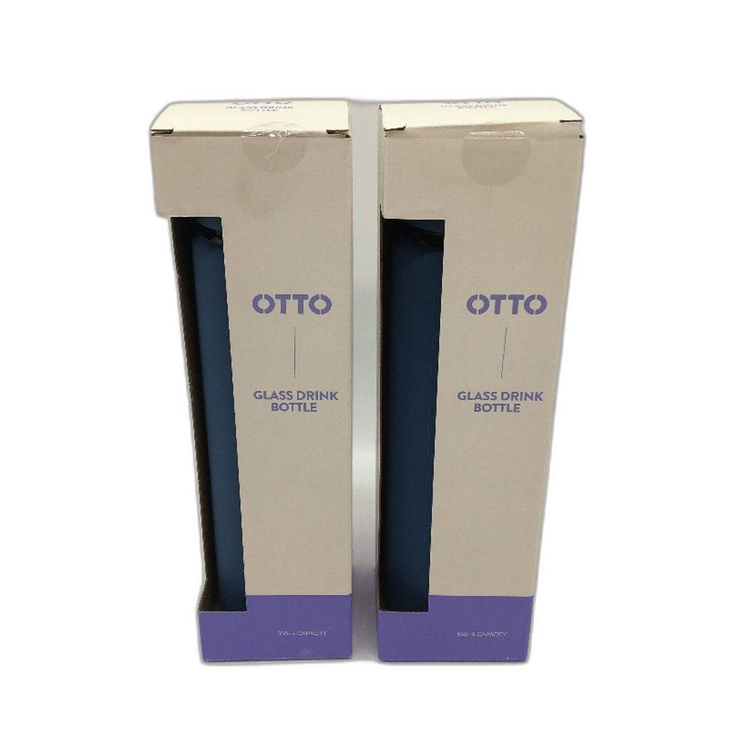2 Pack Otto Dark Blue Silicone Cover Clear Glass Drink Bottle 550ml Capacity NEW