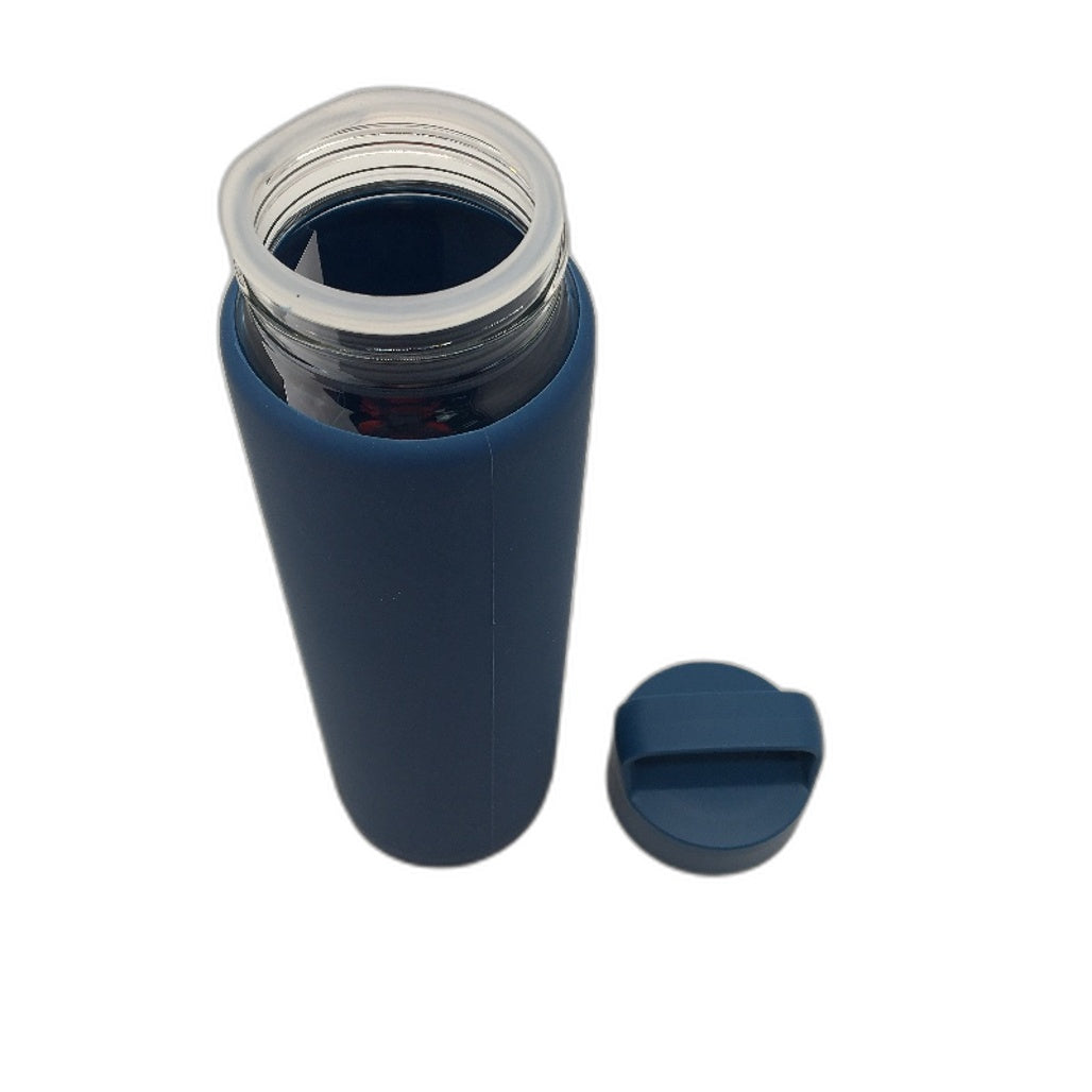 2 Pack Otto Dark Blue Silicone Cover Clear Glass Drink Bottle 550ml Capacity NEW
