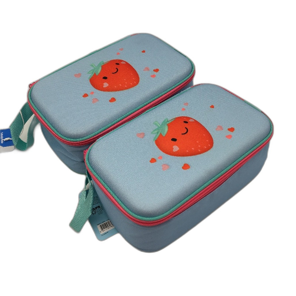 2 Pack Studymate Blue Strawberry Heart Themed Insulated Lunch Bag NEW