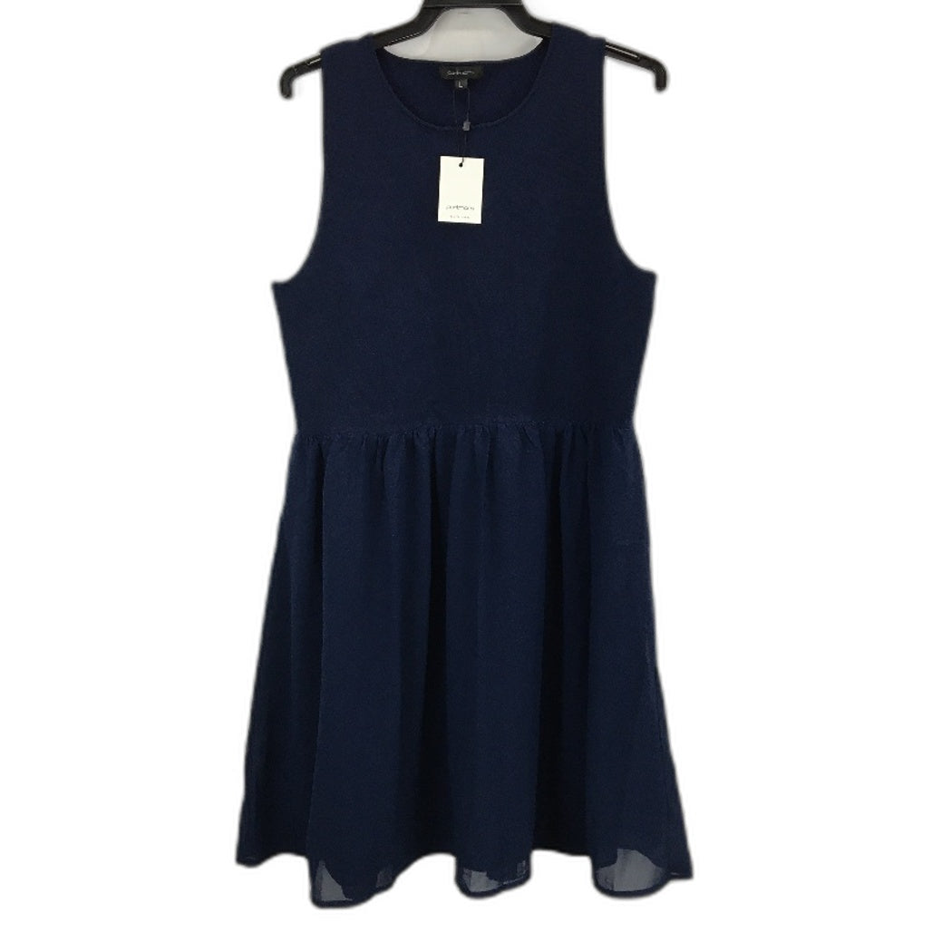 Portmans Pippa Print Splice Navy Blue Rib Top Mini Dress Ladies Size Large NEW