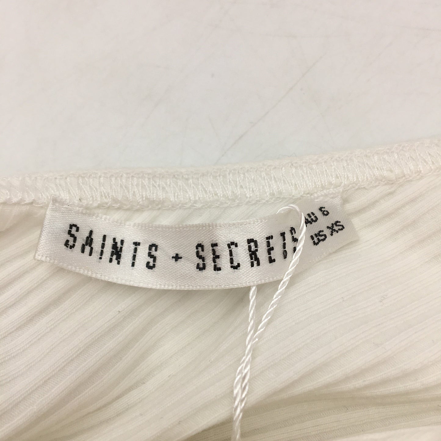 Saints & Secrets Ribbed White Puffy Sleeve Midi Dress Ladies Size AU 6 NEW