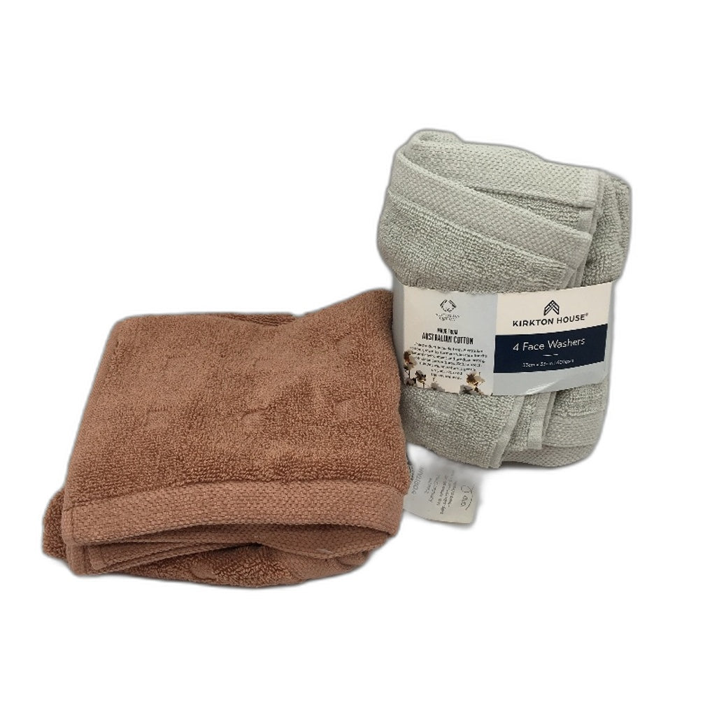 Kirkton House 7pc Clay Brown & Light Grey Cotton Face Wash Towel Set NEW
