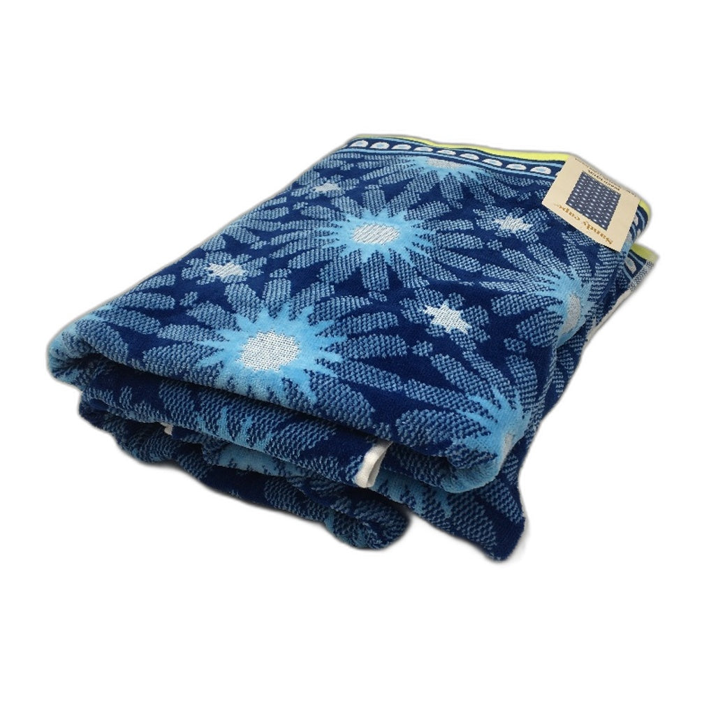 Sandy Cape 2pc Blue Neon Yellow Velour Jacquard Pattern Cotton Beach Towels NEW