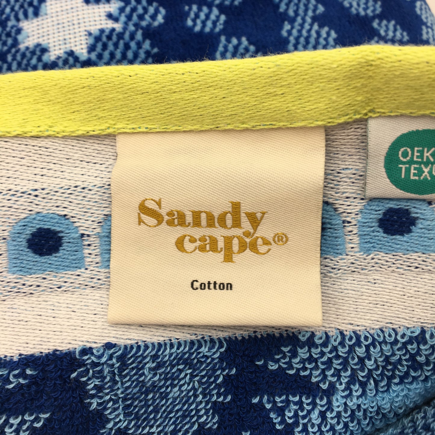 Sandy Cape 2pc Blue Neon Yellow Velour Jacquard Pattern Cotton Beach Towels NEW