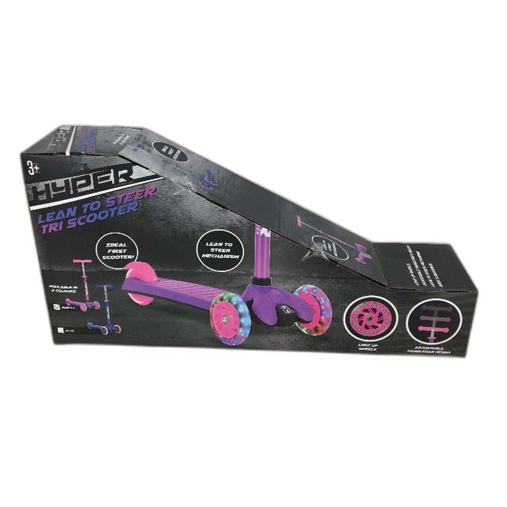 Hyper Purple Lean To Steer Light Up Wheels Adjustable Height Tri Scooter NEW