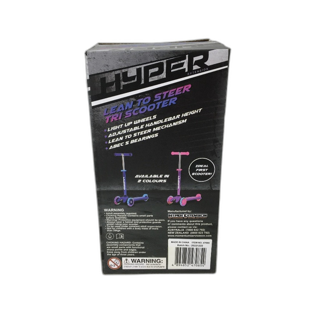 Hyper Purple Lean To Steer Light Up Wheels Adjustable Height Tri Scooter NEW