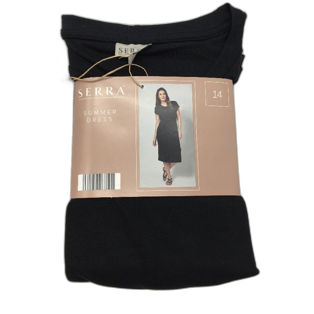 Serra Black Tie Hip Accented Stretch Summer Dress Ladies Size 14 NEW