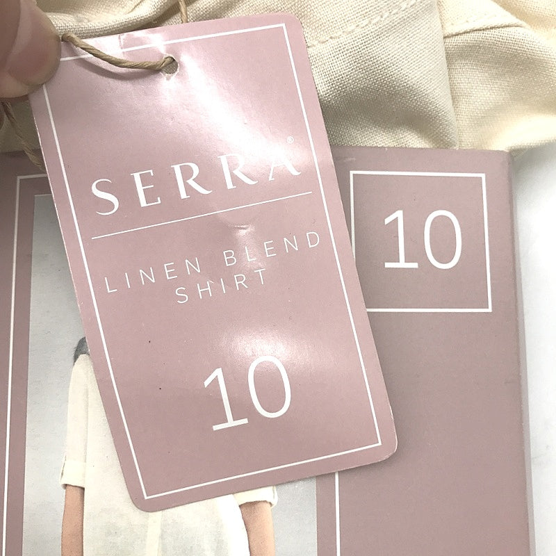 Serra Light And Cool Linen Blend Cream Cuff Sleeve Shirt Ladies NEW
