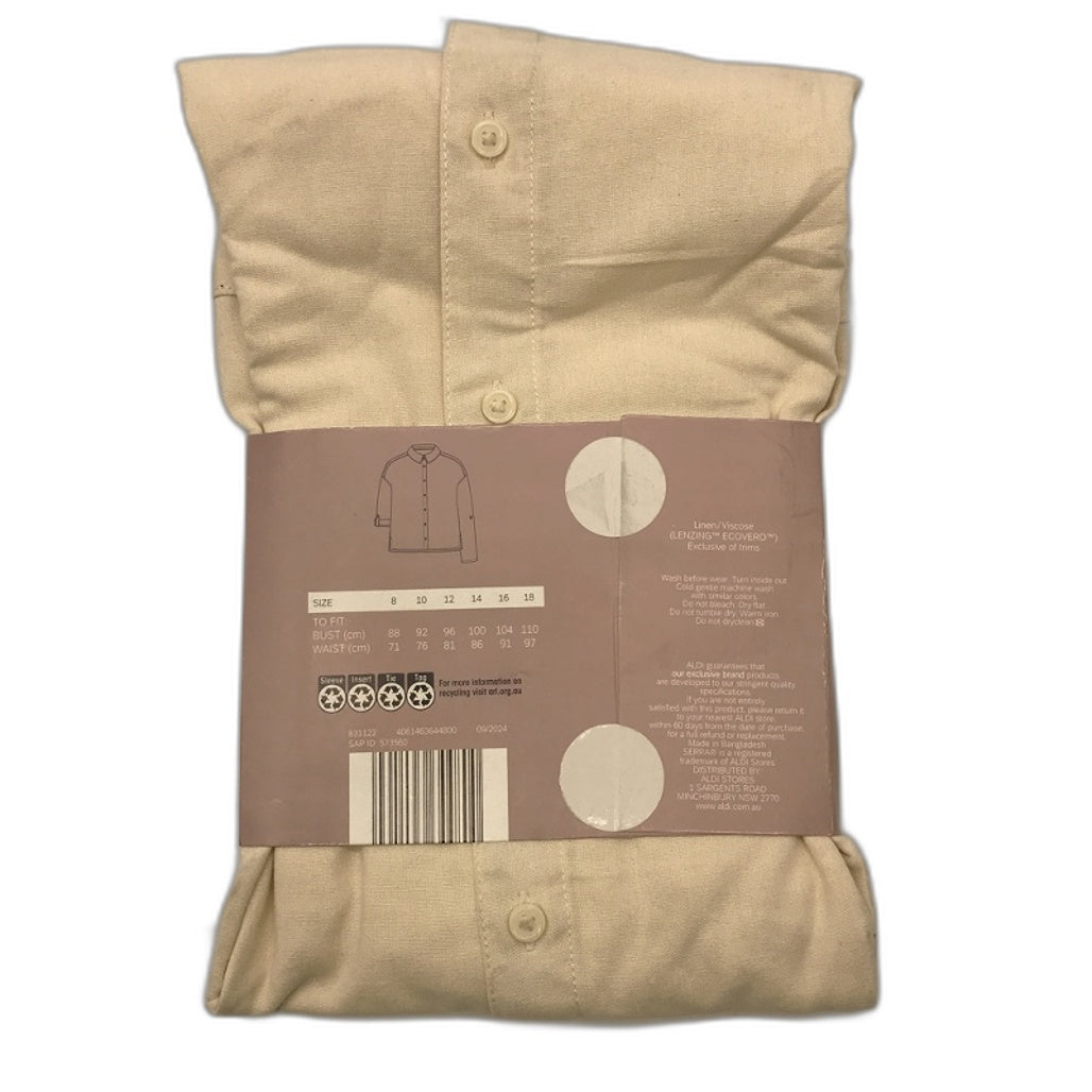 Serra Light And Cool Linen Blend Cream Cuff Sleeve Shirt Ladies NEW