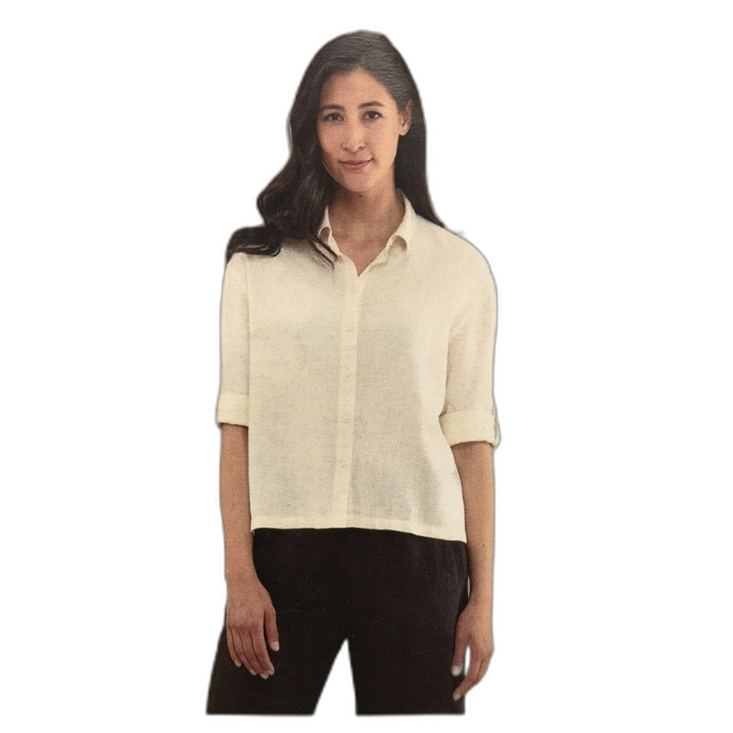 Serra Light And Cool Linen Blend Cream Cuff Sleeve Shirt Ladies NEW